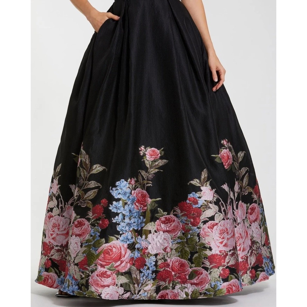 NEW Mac Duggal Black Strapless Floral Brocade Ballgown $798 -‎ Size 4 - Picture 7 of 14